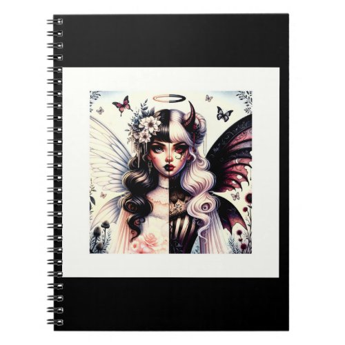 Half Angel Devil Dark Beauty Broken Wing Fairy  Notebook