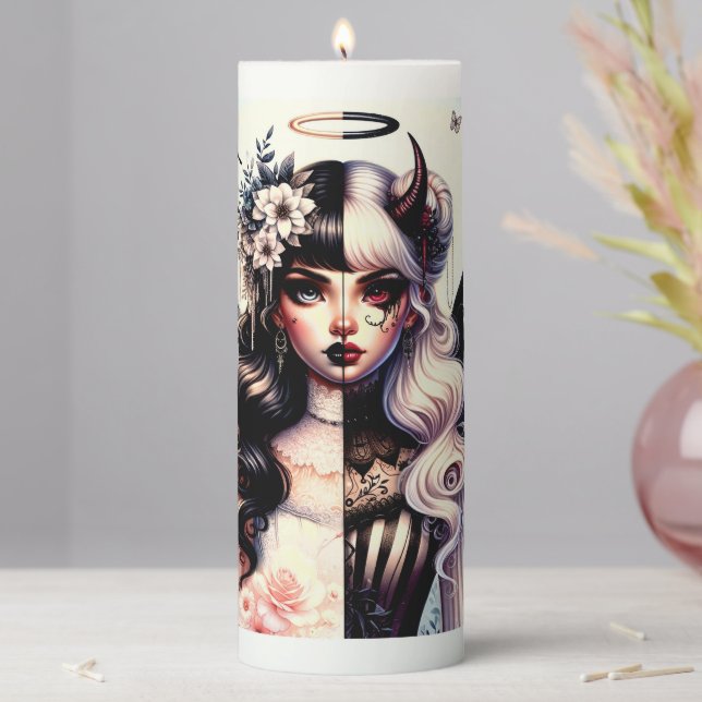 Half Angel Devil Dark Beauty Broken Wing Fairy  Pillar Candle (In Situ)