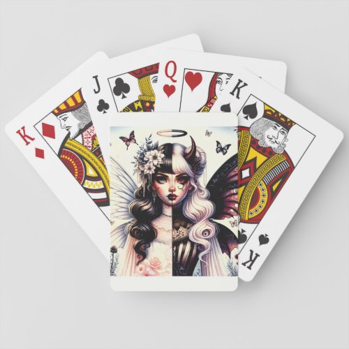 Half Angel Devil Dark Beauty Broken Wing Fairy  Playing Cards