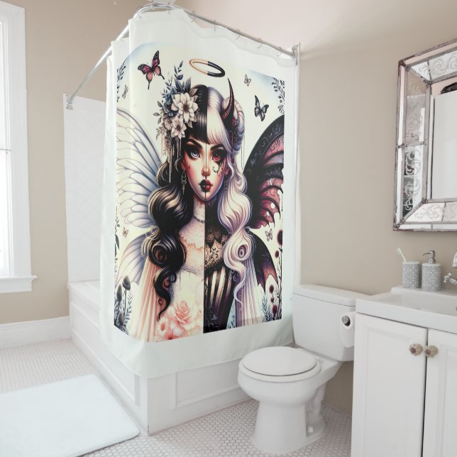 Half Angel Devil Dark Beauty Broken Wing Fairy  Shower Curtain (In Situ)