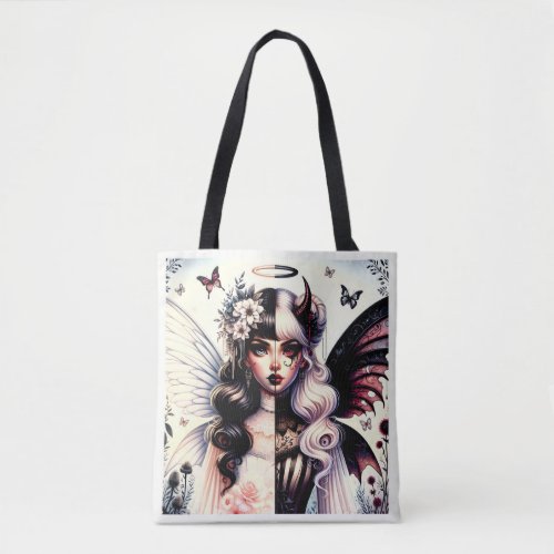 Half Angel Devil Dark Beauty Broken Wing Fairy  Tote Bag