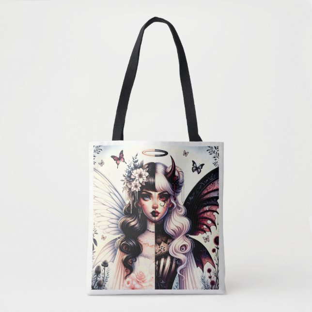 Half Angel Devil Dark Beauty Broken Wing Fairy  Tote Bag (Front)