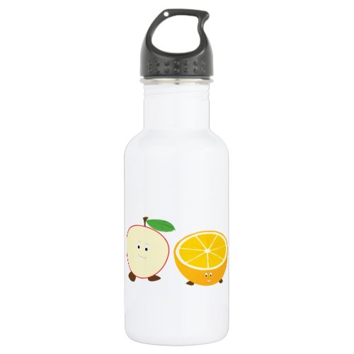 Half apple and half orange characters water bottle