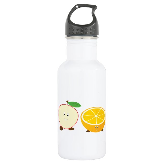 Half apple and half orange characters water bottle (Front)