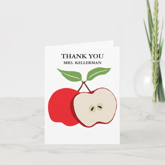 Half Apple Teacher Appreciation Monogrammed Name Letterpress Thank You Card (Front)