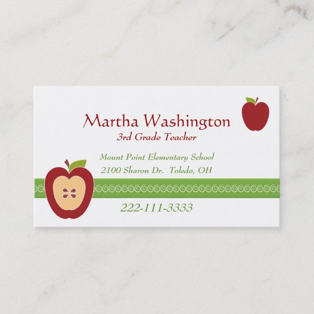 Half Apple Teacher's Business Card (Front)