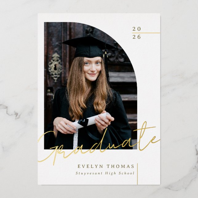 Half arch elegant modern graduation foil invitation (Front)