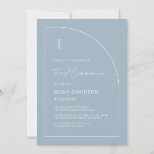 Half Arch Outline Light Blue First Communion Invitation