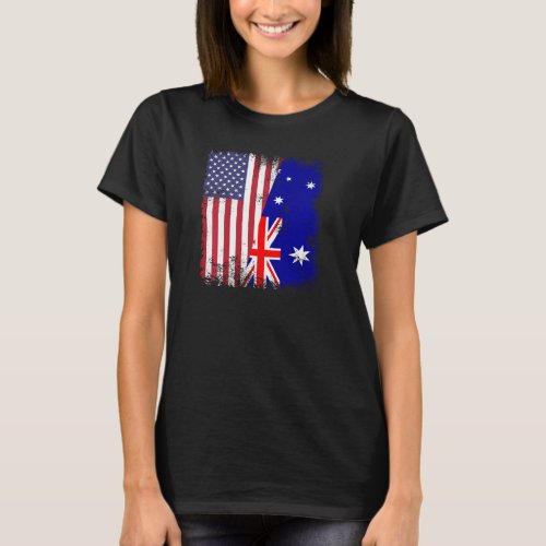 Half Australian Flag Vintage Australia Usa Pullove T_Shirt