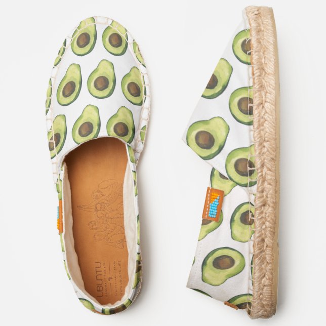 Half Avocado Fruit or Vegetable, White Canvas Espadrilles (Side)