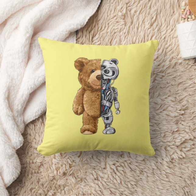 Half Bear Half Robot Throw Pillow (Blanket)