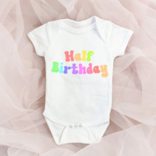 Half Birthday 1/2 Birthday Milestone Retro 70's  Baby Bodysuit