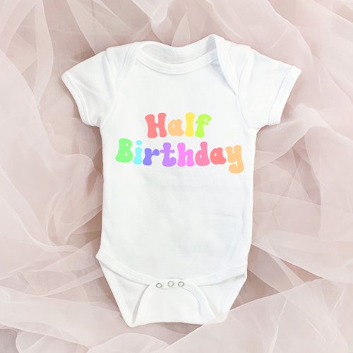 Half Birthday 12 Birthday Milestone Retro 70s  Baby Bodysuit