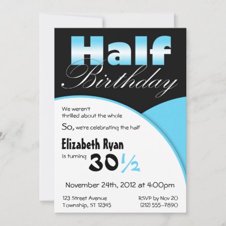 Half-birthday Aqua Blue Party Invitations