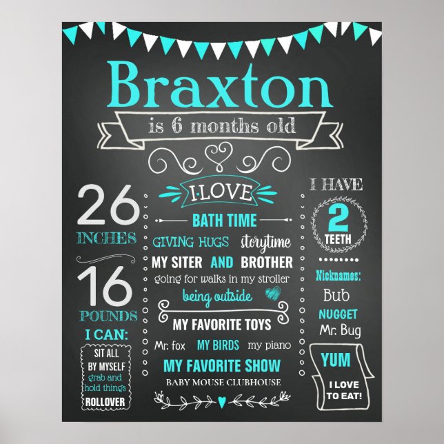 Half Birthday board for a boy 6 months party Poster (Front)