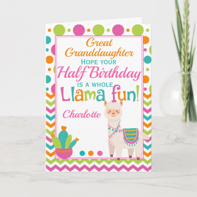 Half Birthday Cute Llama 6 Month Card (Front)