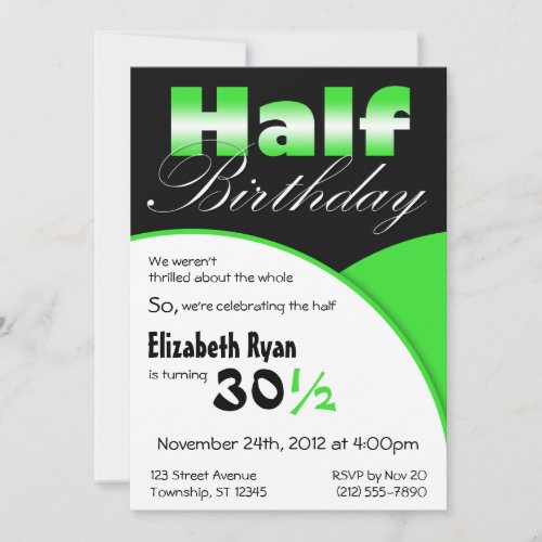 Half-Birthday Lime Green Party Invitations