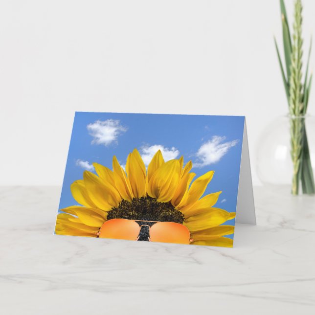 Half Birthday Sunflower and Sunglasses   Card (Front)