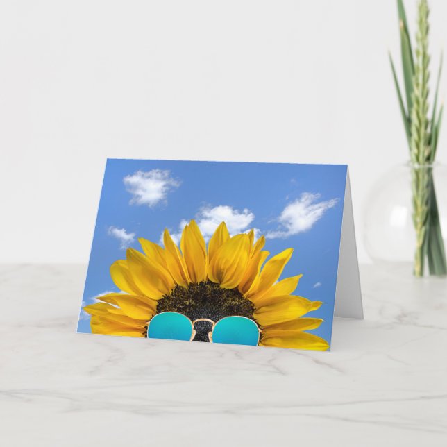 Half Birthday Sunflower and Sunglasses  Card (Front)