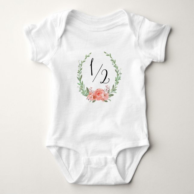 Half Birthday with Floral Wreath Baby Bodysuit (Front)