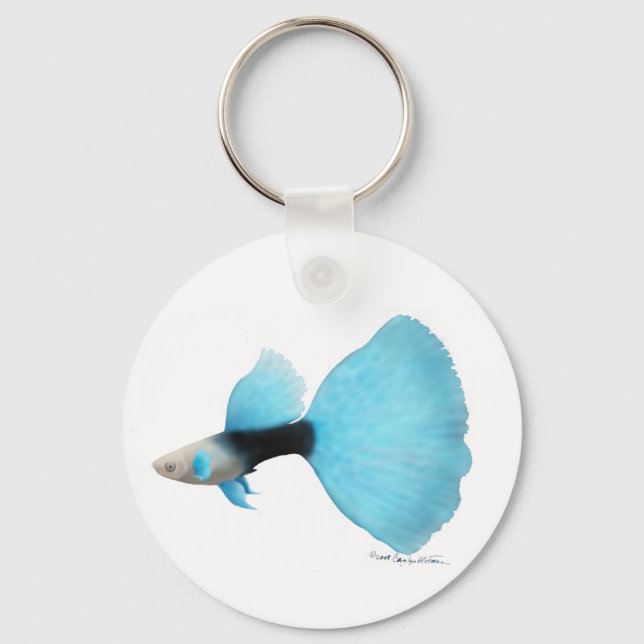 Half Black Blue Fancy Guppy Keychain (Front)