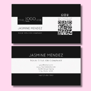 Half Black Half White Modern QR Code Socials Business Card