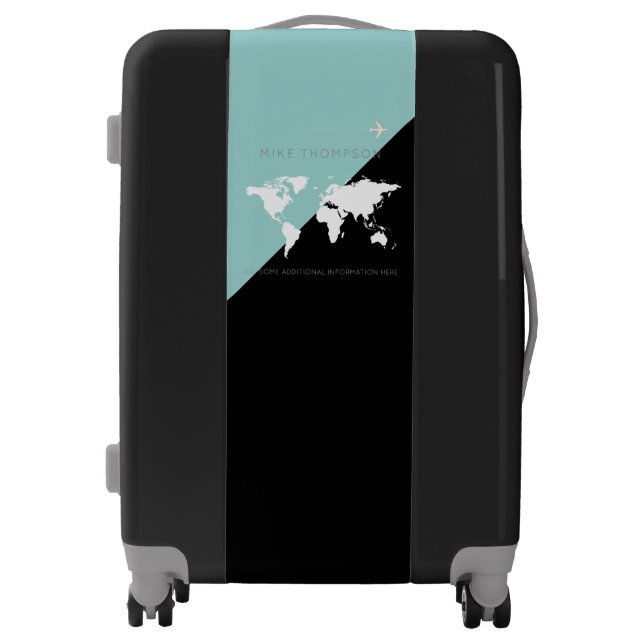 half-blue half-black World Map Travel Luggage (Front)