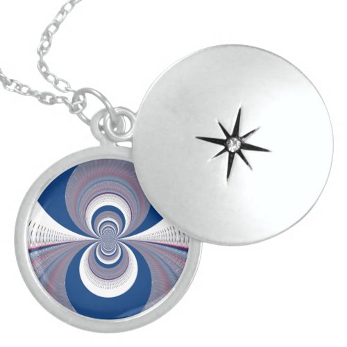 Half Blue Kaleidoscope Pattern Art Design Sterling Silver Necklace