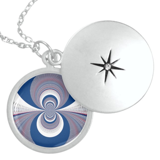 Half Blue Kaleidoscope Pattern Art Design Sterling Silver Necklace (Front)