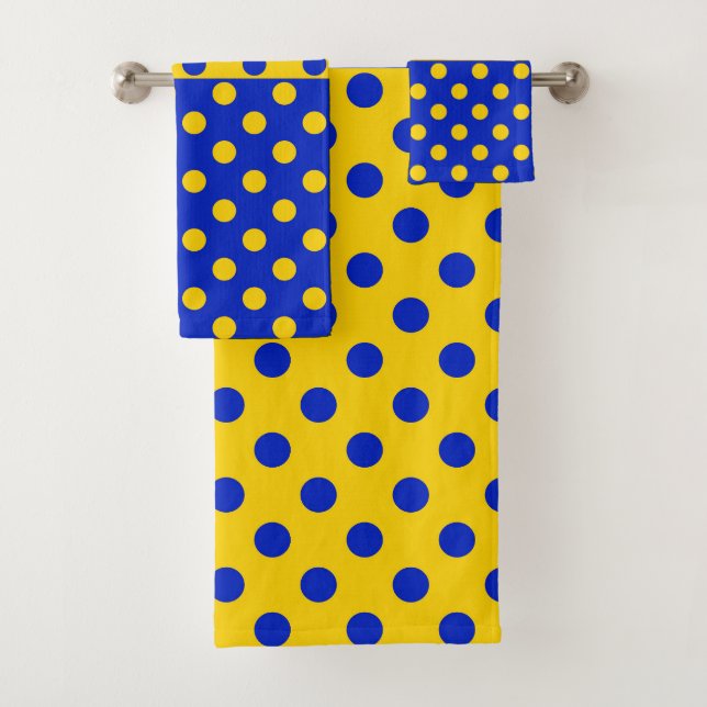 Half Blue Yellow Polka Dots Pattern Design  Bath Towel Set (Insitu)