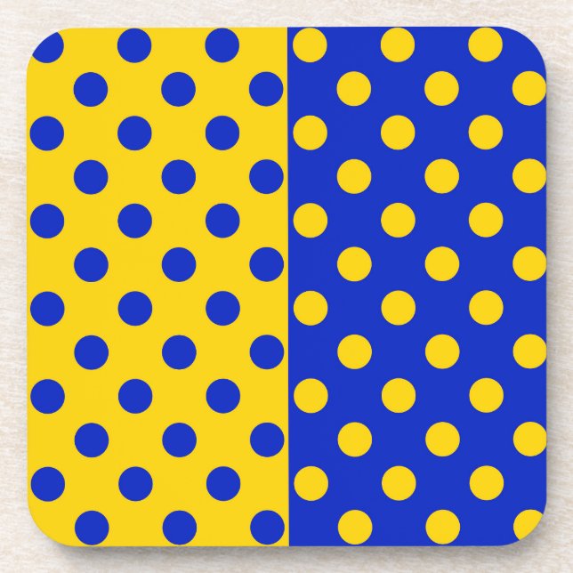 Half Blue Yellow Polka Dots Pattern Design  Beverage Coaster (Front)