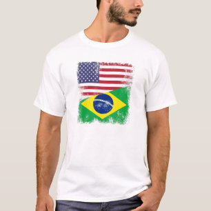 Half Brazilian Flag   Vintage Brazil USA Gift T-Shirt