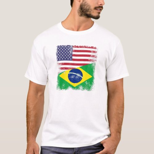 Half Brazilian Flag  Vintage Brazil USA Gift T_Shirt