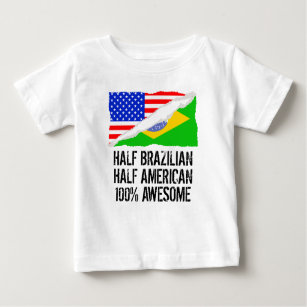 Brazil Flag Embroidered Baby Bodysuit 1//2 Brazilian is better than none