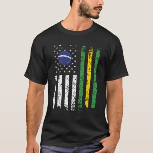 Half Brazilian Half American Flag Brazil USA T_Shirt