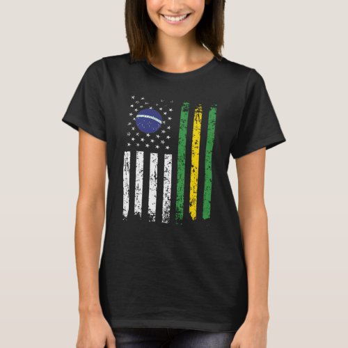 Half Brazilian Half American Flag Brazil USA T_Shirt