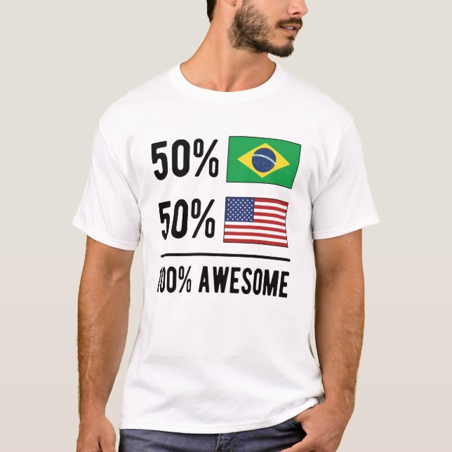 Half Brazilian Half American Flag Brazil USA T-Shirt (Front)