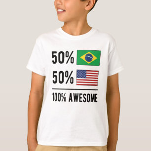 Half Brazilian Half American Flag Brazil USA T-Shirt