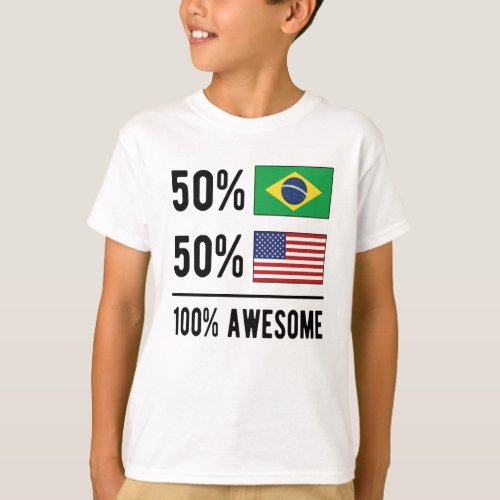 Half Brazilian Half American Flag Brazil USA T_Shirt
