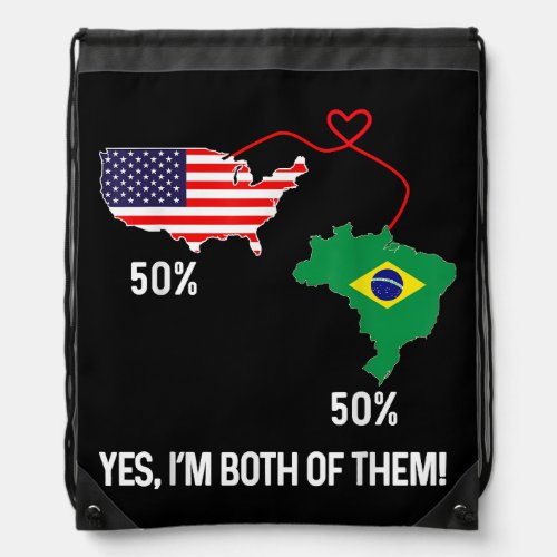 Half Brazilian Half American Flag Combined Map bra Drawstring Bag
