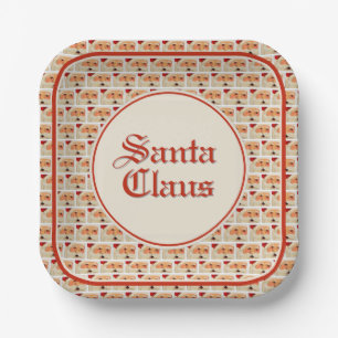 Half-Brick Pattern of Painted Santa Claus Face Paper Plates
