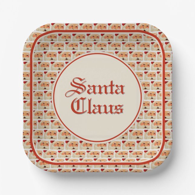 Half-Brick Pattern of Painted Santa Claus Face Paper Plates (Front)