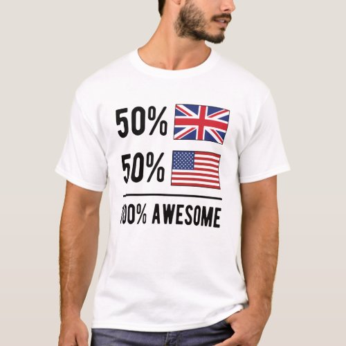 Half British Half American Flag Great Britain USA T_Shirt