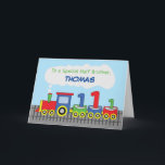 Half Brother 1st Birthday Colorful Train on Track Card<br><div class="desc">Customize this brightly colored birthday card with your half-brother’s name on the front. This card is the best card you can give to him on the celebration of his 1st birthday happening very soon. He will surely love the colors on this one.</div>