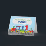 Half Brother 1st Birthday Colorful Train on Track Card<br><div class="desc">Customize this brightly colored birthday card with your half-brother’s name on the front. This card is the best card you can give to him on the celebration of his 1st birthday happening very soon. He will surely love the colors on this one.</div>