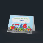 Half Brother 6th Birthday Colorful Train on Track Card<br><div class="desc">Deliver a fun birthday message for a beloved half-brother using this colorful train card that also features a customizable front for you to personalize with his name. Give him this to greet him a happy 6th birthday.</div>