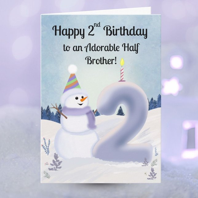 Half Brother Happy 2nd Birthday Snowman Building Card (Creator Uploaded)