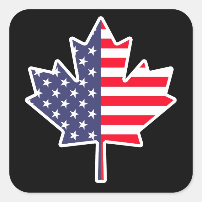 Half Canadian American: Canada USA Maple Leaf Flag Square Sticker (Front)