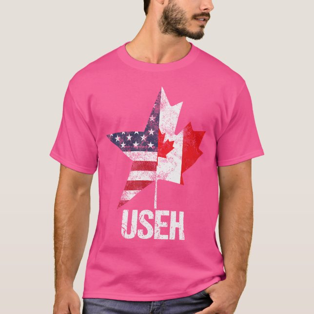 Half Canadian American Useh Canada Usa Flag United T-Shirt (Front)