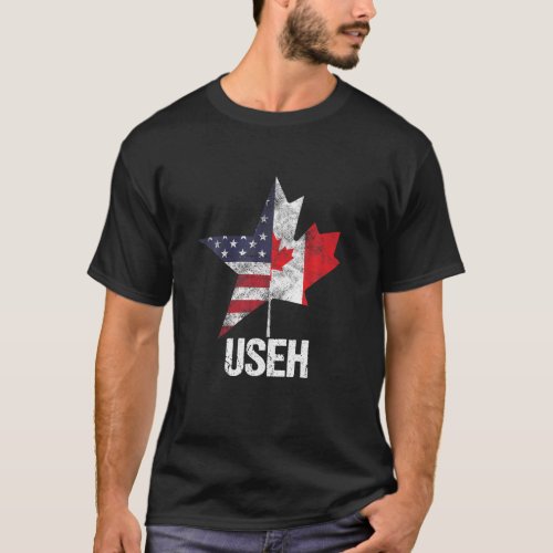 Half Canadian American USEH Canada USA Flag United T_Shirt